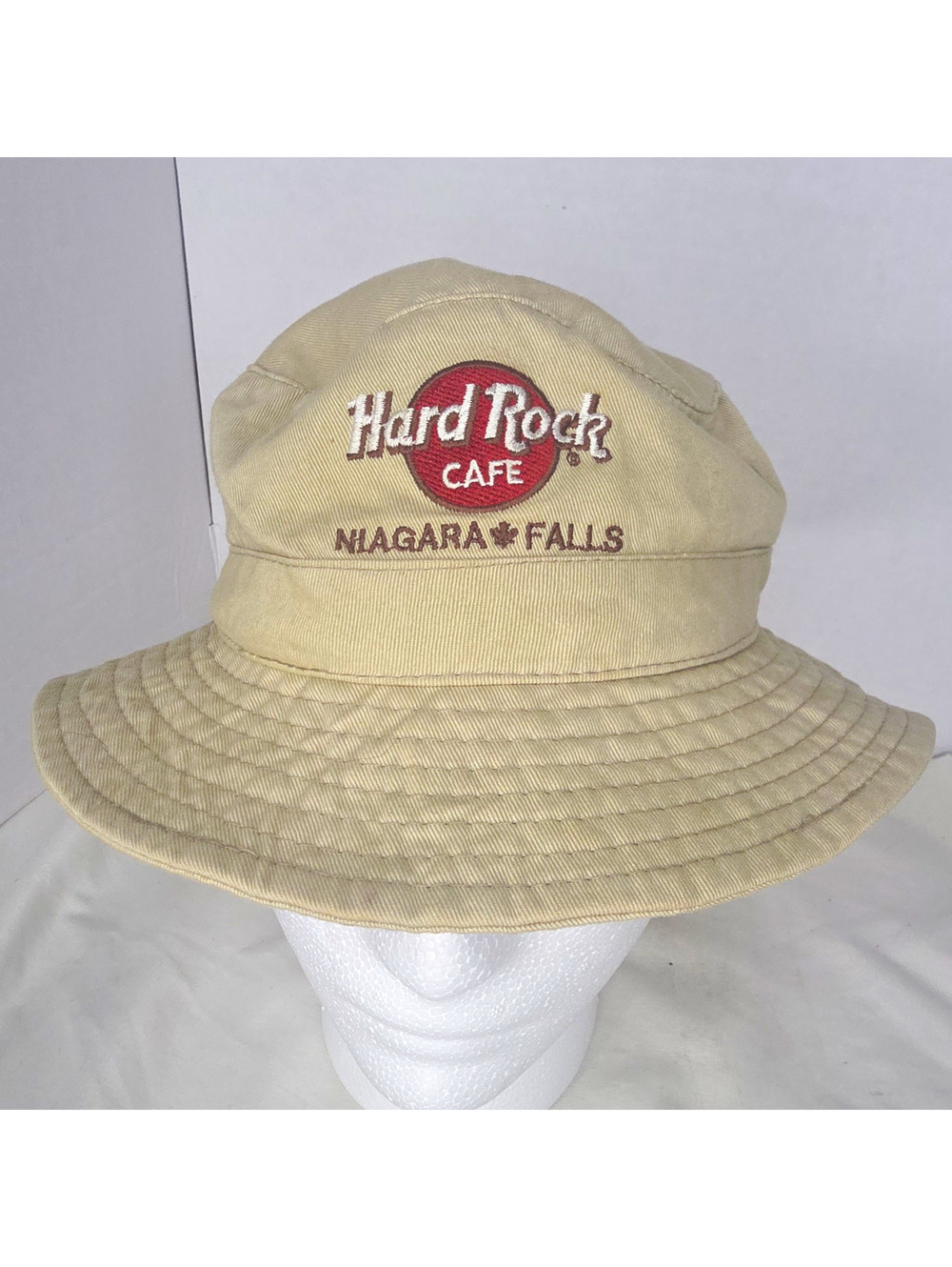 Hard Rock Cafe Niagara Falls Bucket Hat S/M Beige Tan Cotton Embroidered